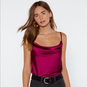 Nasty Gal Cowl I Miss You Satin Cami Top
